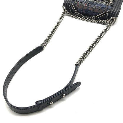 Chanel Unshaded Chain Shoulder Bag Denim Tweed Navy