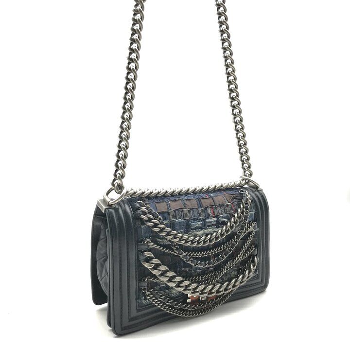Chanel Unshaded Chain Shoulder Bag Denim Tweed Navy