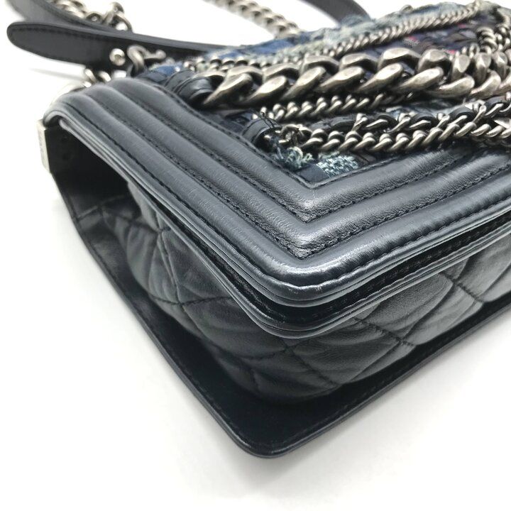 Chanel Unshaded Chain Shoulder Bag Denim Tweed Navy