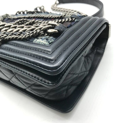 Chanel Unshaded Chain Shoulder Bag Denim Tweed Navy