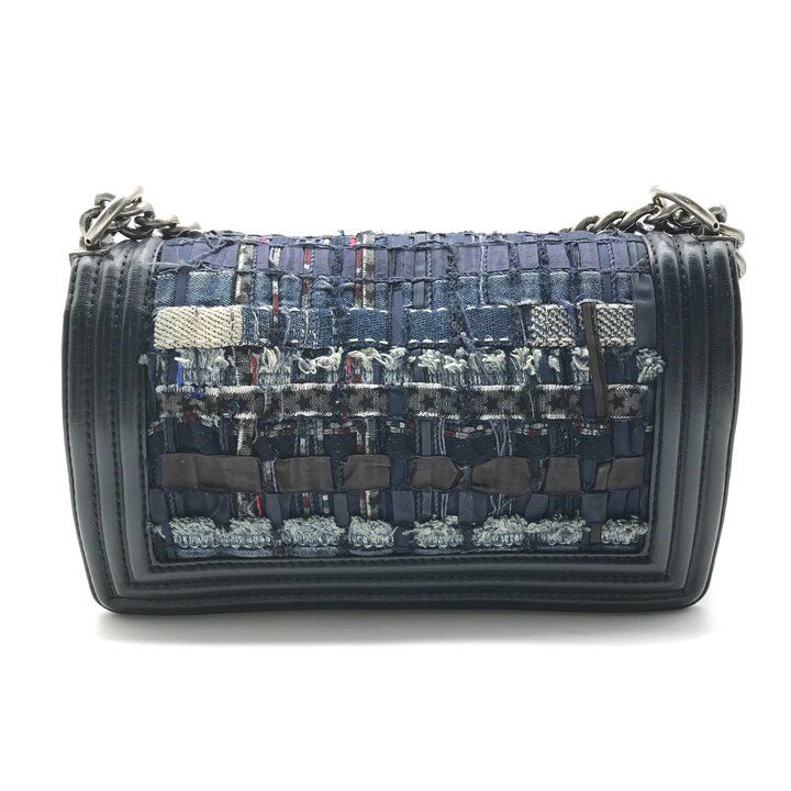 Chanel Unshaded Chain Shoulder Bag Denim Tweed Navy