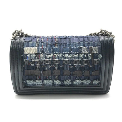 Chanel Unshaded Chain Shoulder Bag Denim Tweed Navy