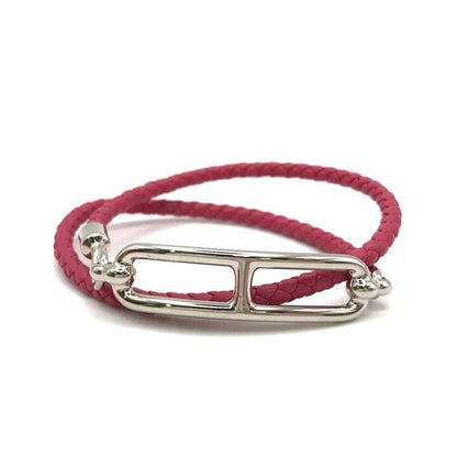 Hermes Luli Double Tour Leather Bracelet Silver Pink Present Gift