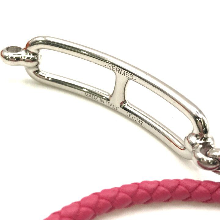 Hermes Luli Double Tour Leather Bracelet Silver Pink Present Gift
