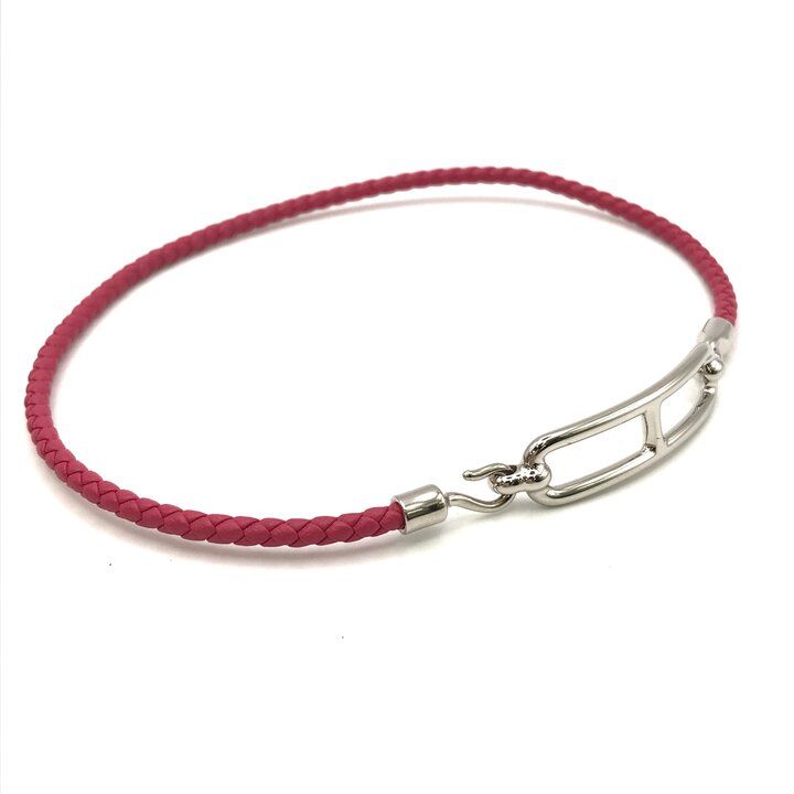 Hermes Luli Double Tour Leather Bracelet Silver Pink Present Gift