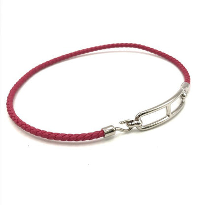 Hermes Luli Double Tour Leather Bracelet Silver Pink Present Gift