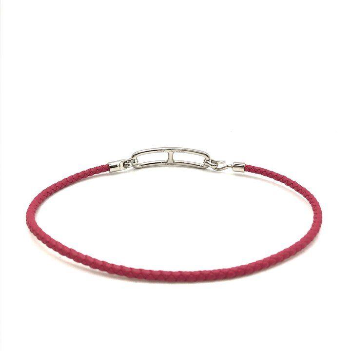 Hermes Luli Double Tour Leather Bracelet Silver Pink Present Gift