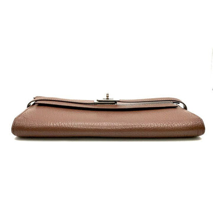 Hermes Kelly Wallet Brown Leather Coin Purse Card Case Silver Shikaku