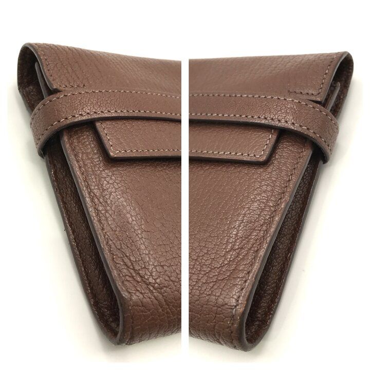 Hermes Kelly Wallet Brown Leather Coin Purse Card Case Silver Shikaku