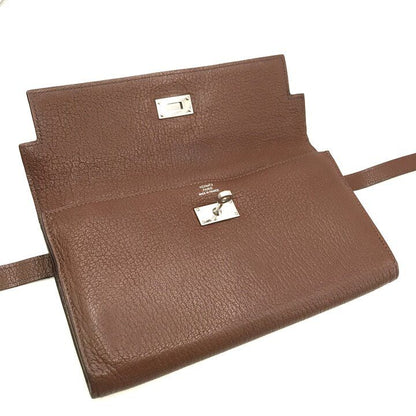 Hermes Kelly Wallet Brown Leather Coin Purse Card Case Silver Shikaku