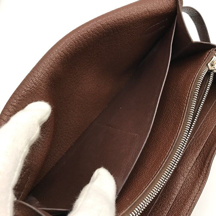 Hermes Kelly Wallet Brown Leather Coin Purse Card Case Silver Shikaku