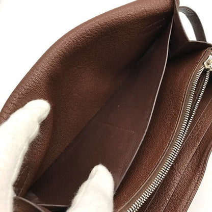 Hermes Kelly Wallet Brown Leather Coin Purse Card Case Silver Shikaku