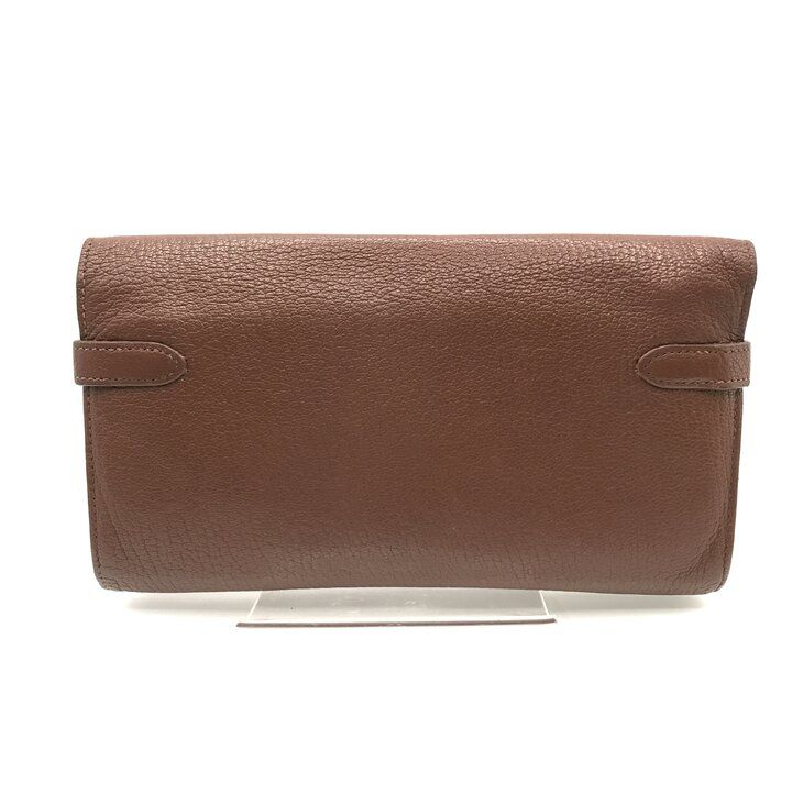 Hermes Kelly Wallet Brown Leather Coin Purse Card Case Silver Shikaku
