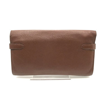Hermes Kelly Wallet Brown Leather Coin Purse Card Case Silver Shikaku