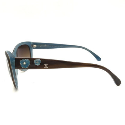 Chanel CC Logo Camellia Pearl Sunglasses Eyewear Blue Brown