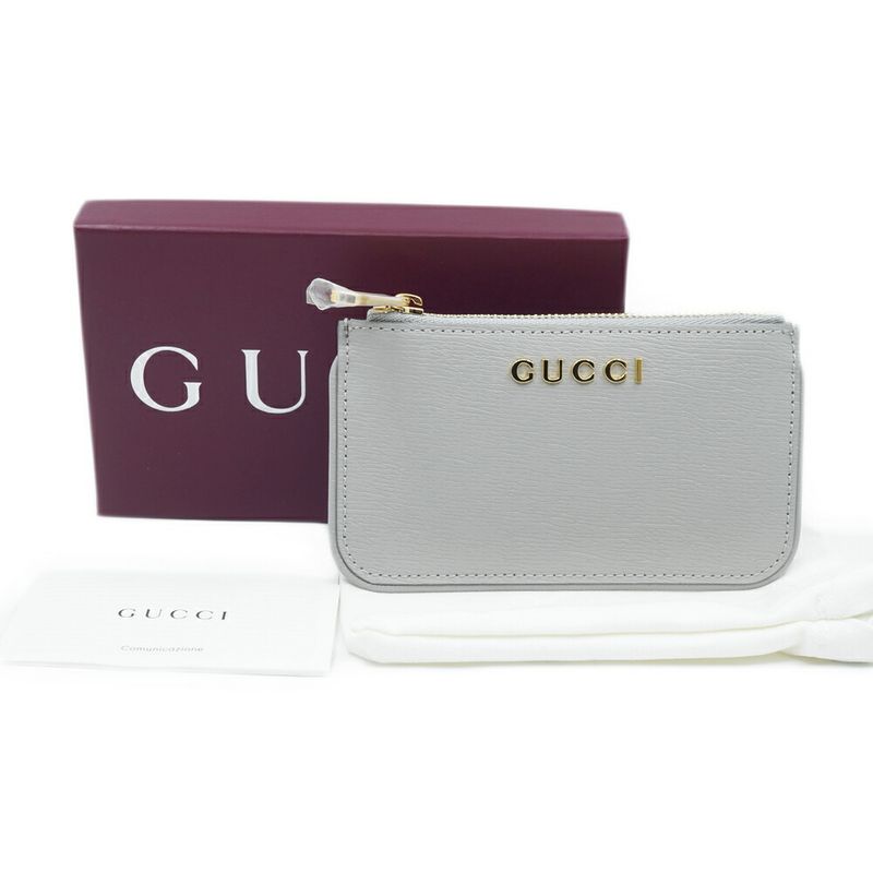 Gucci Coin Case Key Gray Gold Leather Logo Key