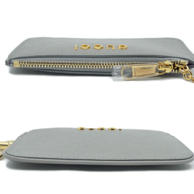 Gucci Coin Case Key Gray Gold Leather Logo Key