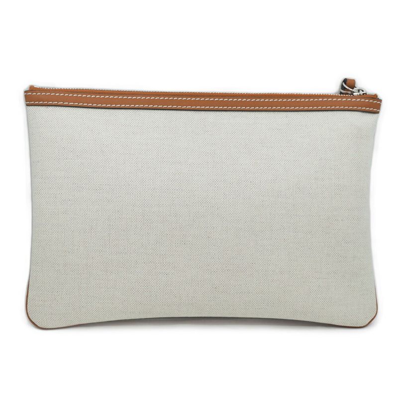 Gucci Clutch Logo Beige Handbag Wrist Strap Pouch Brown Silver