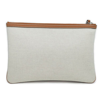 Gucci Clutch Logo Beige Handbag Wrist Strap Pouch Brown Silver