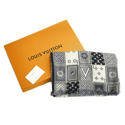 Louis Vuitton Etole Gang Ring Scarf Cotton Silk Navy White Shawl