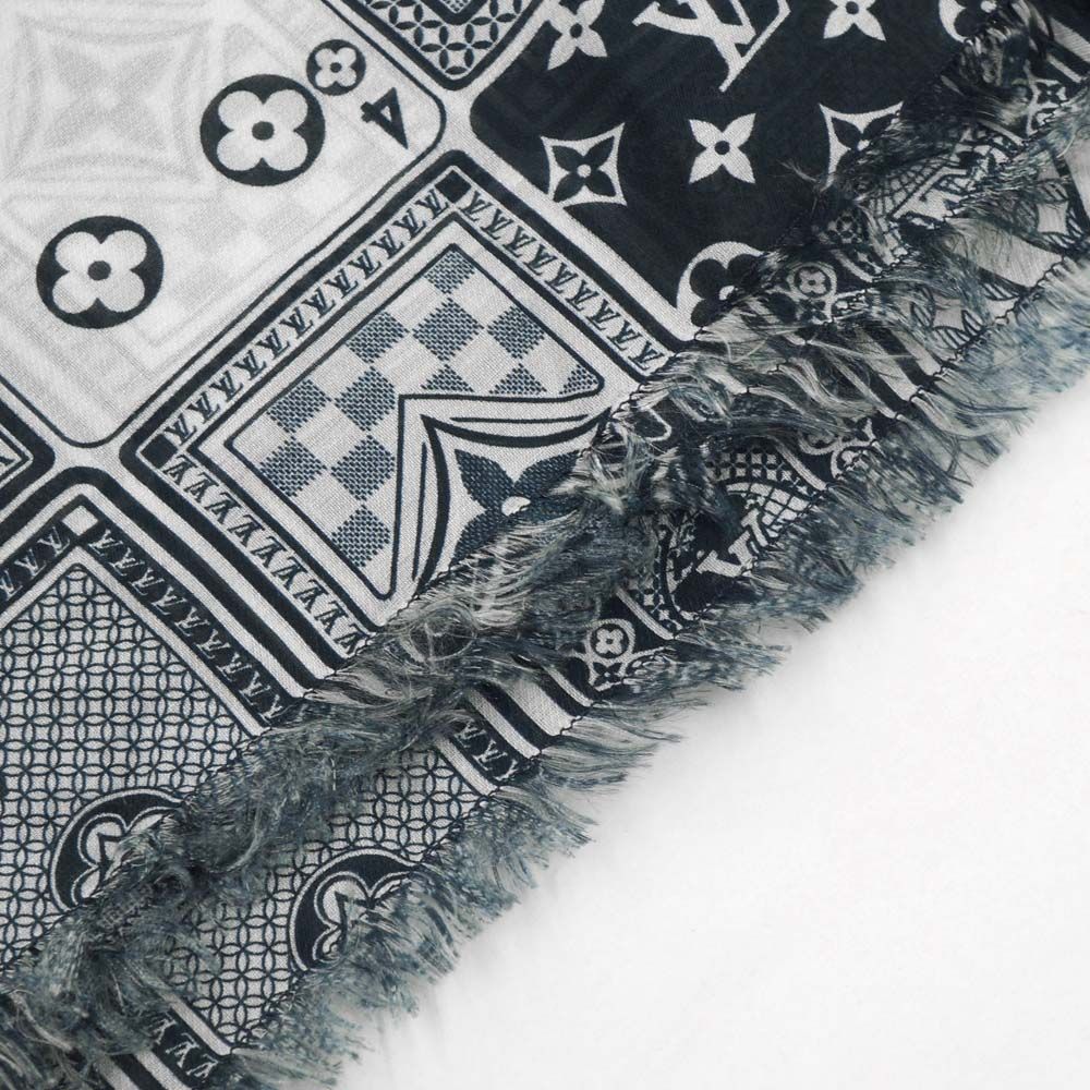 Louis Vuitton Etole Gang Ring Scarf Cotton Silk Navy White Shawl