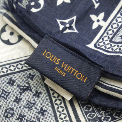 Louis Vuitton Etole Gang Ring Scarf Cotton Silk Navy White Shawl