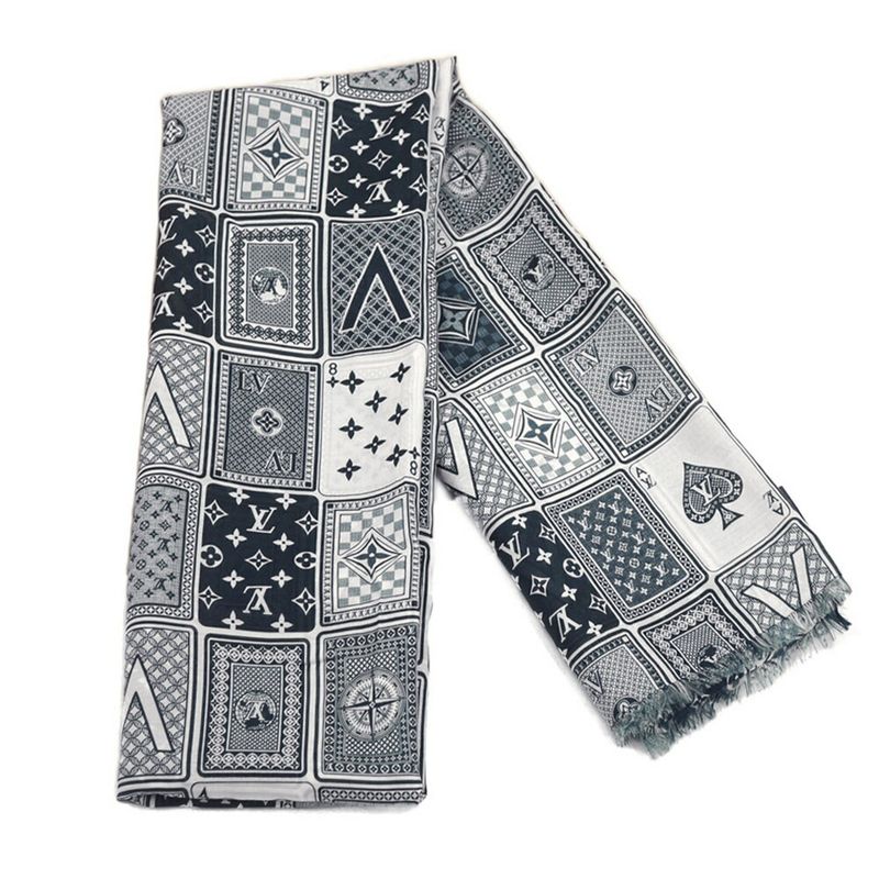 Louis Vuitton Etole Gang Ring Scarf Cotton Silk Navy White Shawl