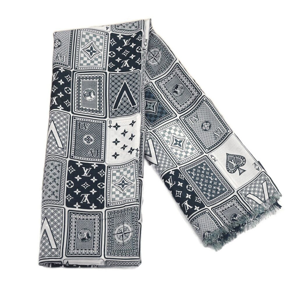 Louis Vuitton Etole Gang Ring Scarf Cotton Silk Navy White Shawl