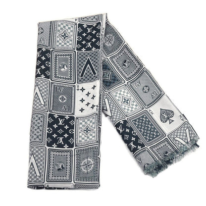 Louis Vuitton Etole Gang Ring Scarf Cotton Silk Navy White Shawl