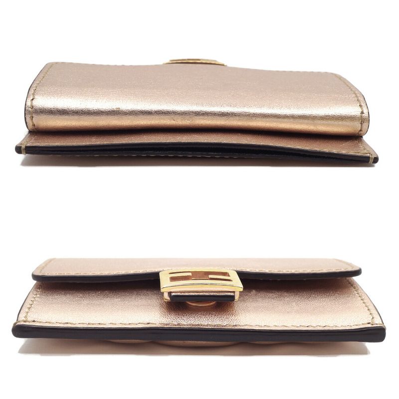 Fendi Pink Gold Compact Wallet Leather Card Case