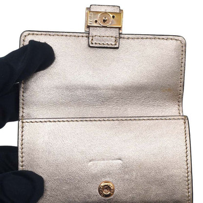 Fendi Pink Gold Compact Wallet Leather Card Case