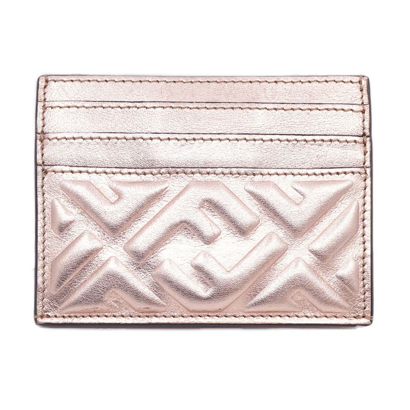 Fendi Pink Gold Compact Wallet Leather Card Case