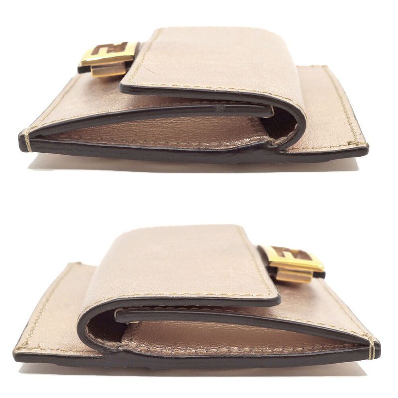 Fendi Pink Gold Compact Wallet Leather Card Case