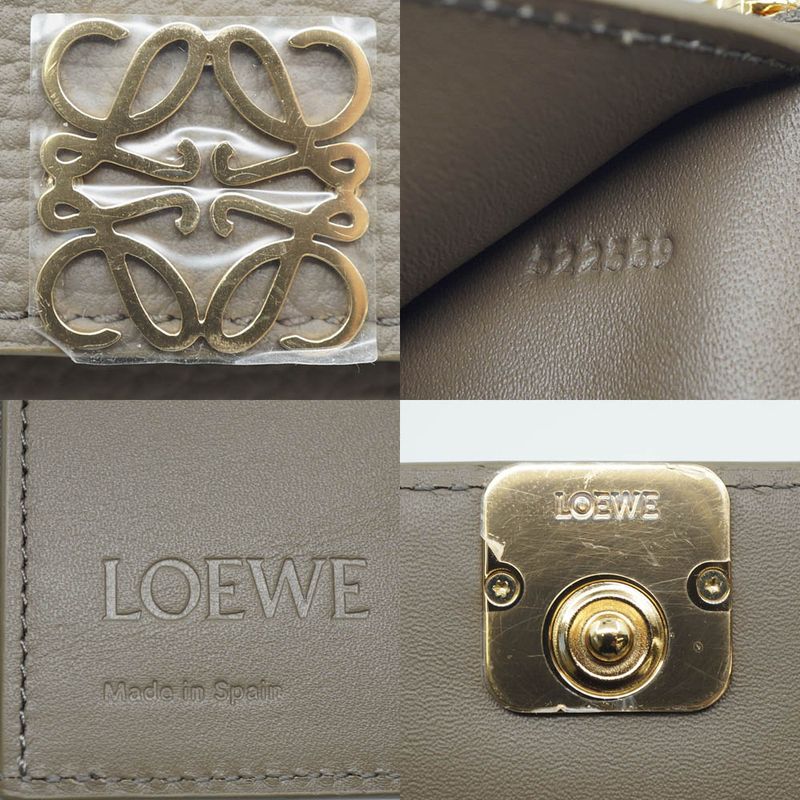 Loewe Anagram Wallet Leather Beige Gray Brown Gold Box Not