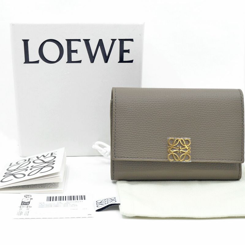Loewe Anagram Wallet Leather Beige Gray Brown Gold Box Not