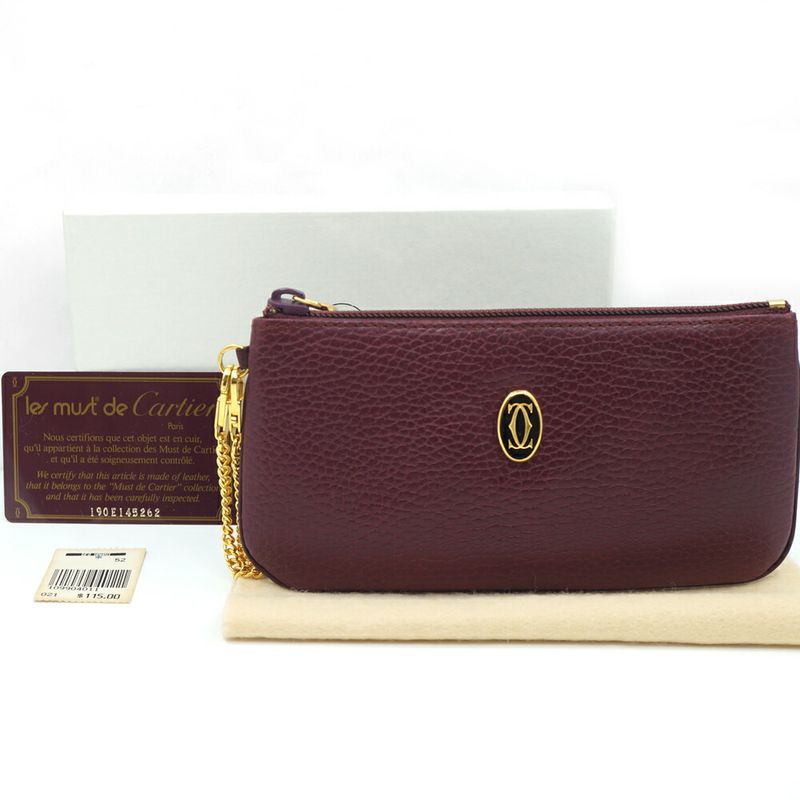 Cartier Chain Pouch Wine Red Gold