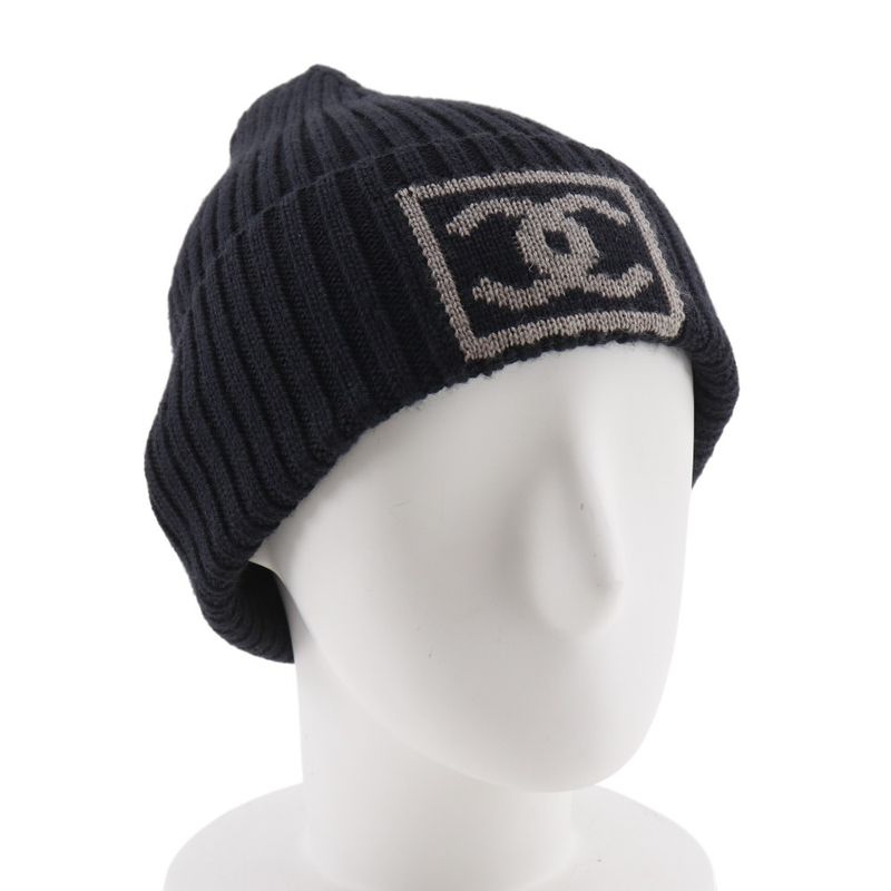 Chanel CC Logo Sports Line Wool Silk Black Hats