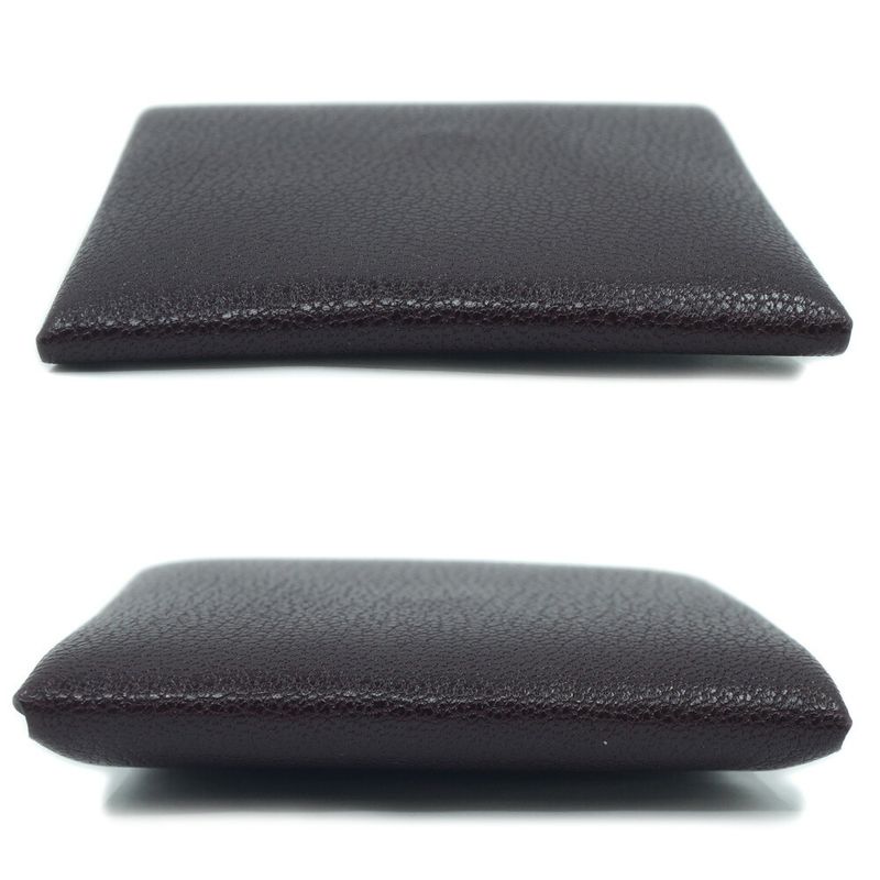 Hermes Bastia Brown Silver Coin Case Card Leather