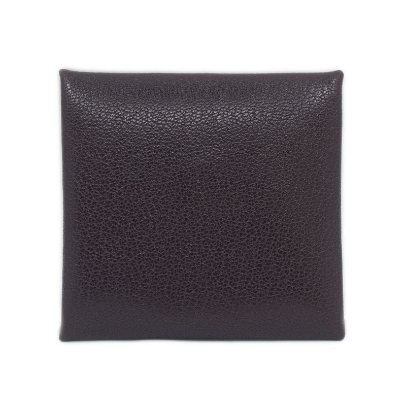 Hermes Bastia Brown Silver Coin Case Card Leather