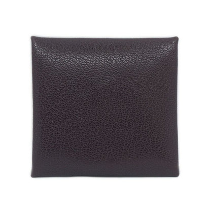 Hermes Bastia Brown Silver Coin Case Card Leather