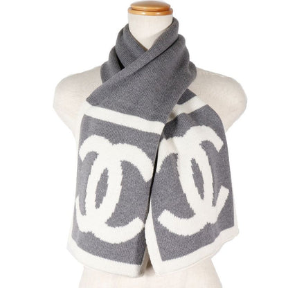 Chanel CC Logo Sports Line Wool Silk Gray Scarf