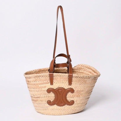 Celine La Chic Panier Raffia Calfskin 2-Way Handbag Basket Bag