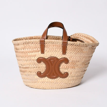 Celine La Chic Panier Raffia Calfskin 2-Way Handbag Basket Bag — view 2