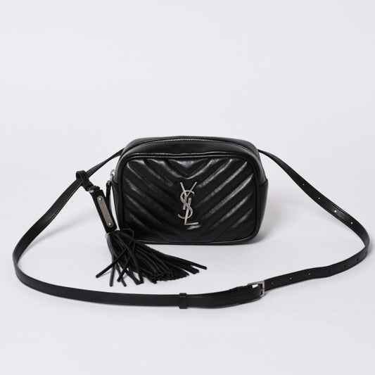 Saint Laurent Shoulder Bag V-stitch Fringe YSL Logo Black Calfskin