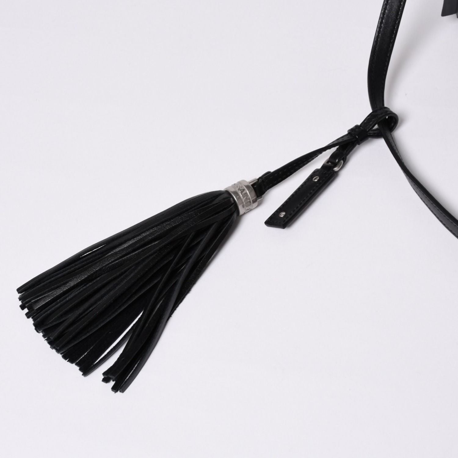 Saint Laurent Shoulder Bag V-stitch Fringe YSL Logo Black Calfskin — view 6