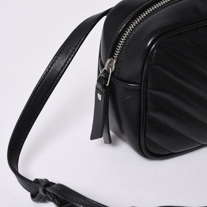 Saint Laurent Shoulder Bag V-stitch Fringe YSL Logo Black Calfskin — view 4