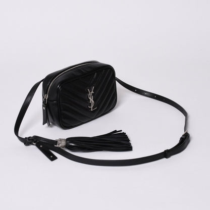 Saint Laurent Shoulder Bag V-stitch Fringe YSL Logo Black Calfskin — view 3
