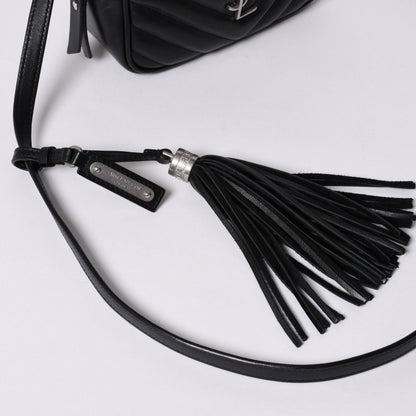 Saint Laurent Shoulder Bag V-stitch Fringe YSL Logo Black Calfskin — view 5
