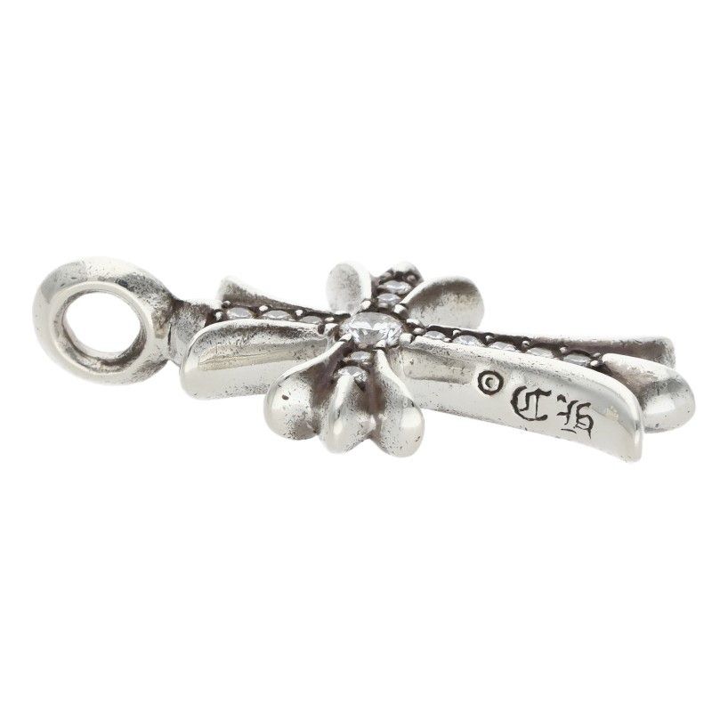 Chrome Hearts Tny Crsf P Dmnd Tiny Fat Cross Pave Diamond Pendant Silver