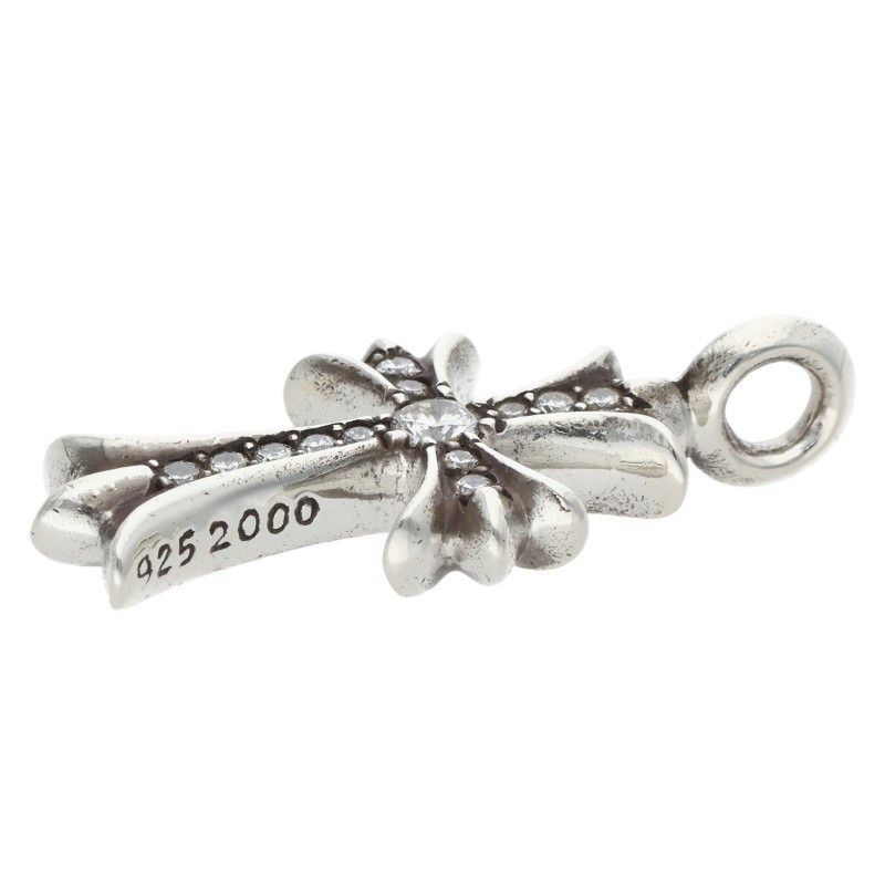 Chrome Hearts Tny Crsf P Dmnd Tiny Fat Cross Pave Diamond Pendant Silver